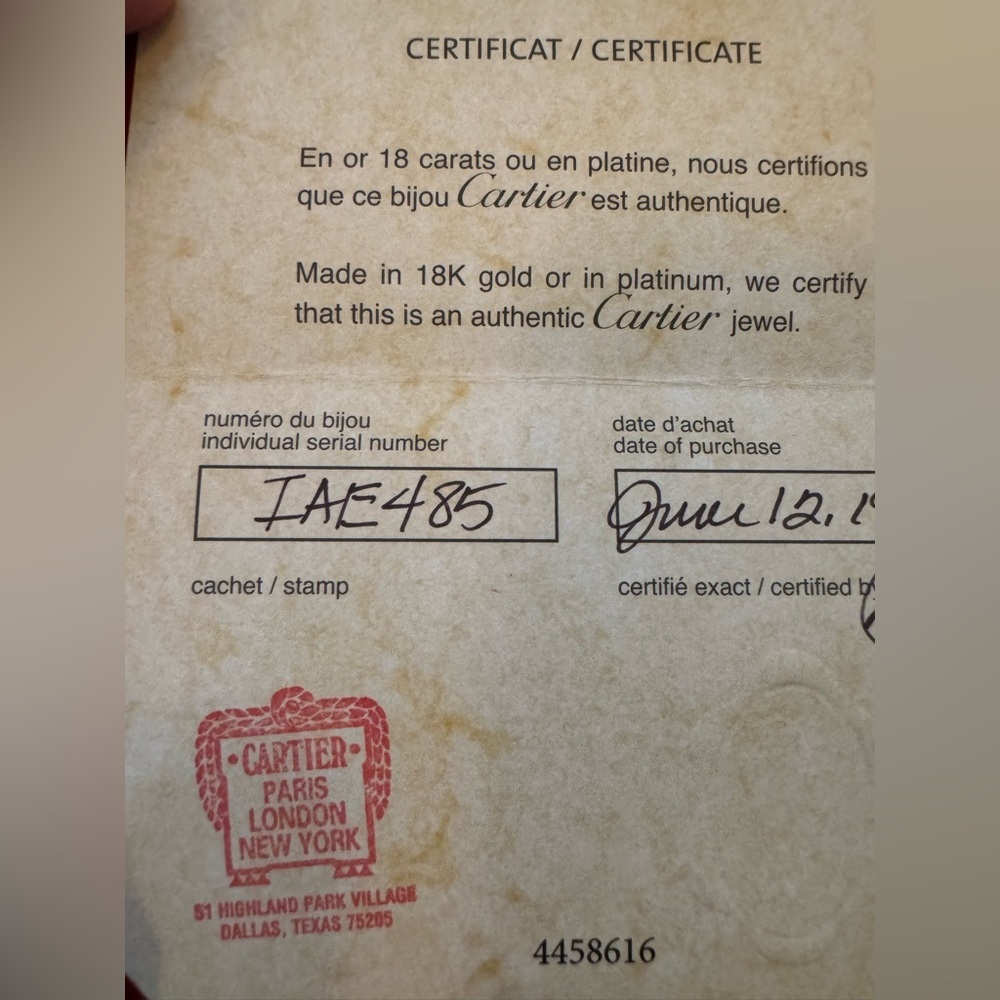 Cartier Ring Certificate of origin 18K gold June 12, 2019 4458616 - Picture 3 of 5